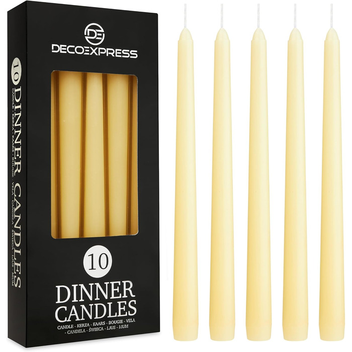 Набір свічок DECO EXPRESS Taper з 6, 10, 15 або 50 шт. , тривалий час горіння до 8 годин, без запаху (слонова кістка, набір з 10 шт. )