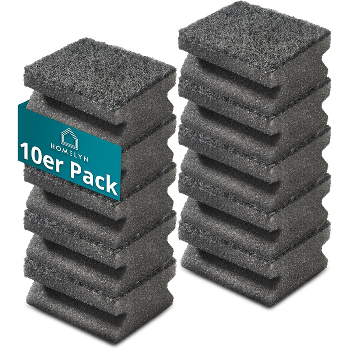 Набір губок для миття посуду 10 шт. 4 x 7 x 9 см сірий-чорний HOMELYN