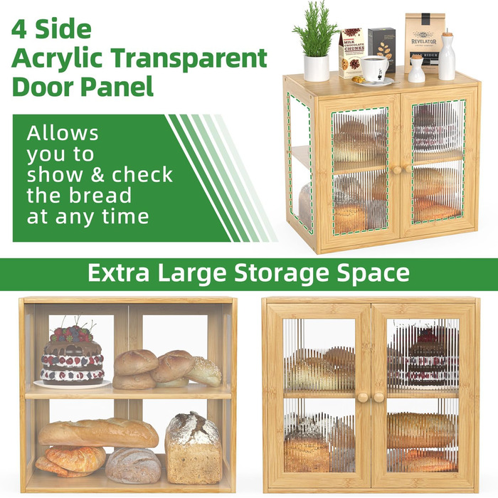 Дворівнева бамбукова хлібниця 41 x 25 x 38 см з 2 дверцятами BAMBANG