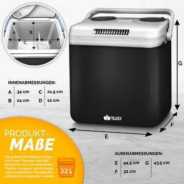 Електричний холодильник tillvex 32 л Міні-холодильник 230 В та 12 В для автокемпінгу Охолоджує та обігріває ЕКО-режим (антрацит)