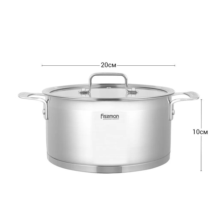 Каструля Fissman FOBUS 20x10 см /3,1 л  із скляною кришкою (5383)