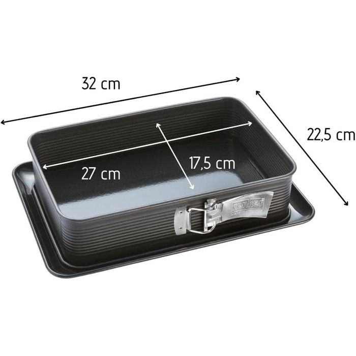 Роз'ємна форма для лазаньї Zenker 7021 DELUXE, прямокутна форма для випічки з емальованим плоским дном, листова форма для торта із захистом від протікання (колір чорний металік), кількість