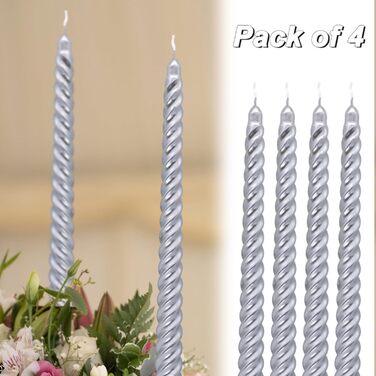 Набір з 4 конічних спіральних свічок 2 х 25,5 см, сріблястий Alederways