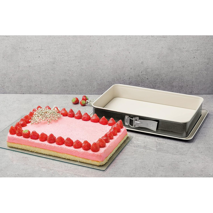 Форма для выпечки прямоугольная 28 см BACK-TREND, форма для выпечки с защитой от протечек, квадратная форма для выпечки из стали с антипригарным покрытием, армированным керамикой (цвет кремовый/антрацит), количество (38 x 25 см, комплект с пружинной формо