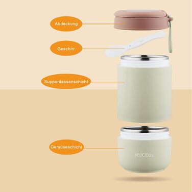 Стаканчик для пластівців Chedin з кришкою, стаканчик для каші з нержавіючої сталі 730 мл, герметичний стаканчик для йогурту з ложкою та кришкою, двошарові герметичні банки для консервування, ідеально підходять для роботи (зелені)
