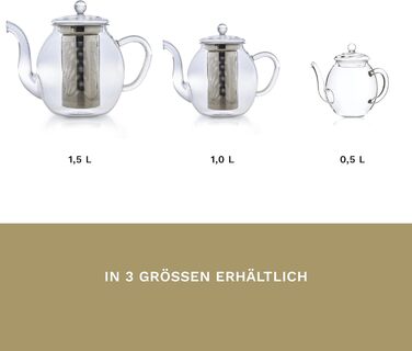 Чайник из Creano glass с крышкой для чая 500 мл из чайных цветов, чайных роз и листового чая, а также чайных пакетиков качественный, термостойкий (1,5 л)