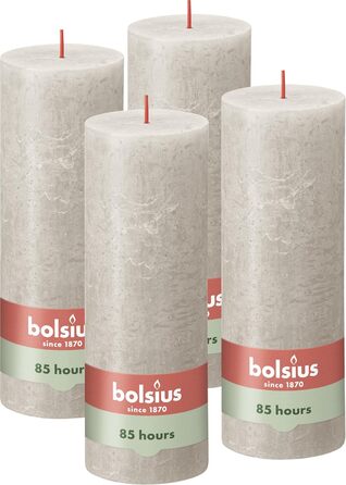 Свічки Bolsius Rustic Pillar Candles - Оливково-зелені - Набір з 4 шт. - Декоративні побутові свічки - Час горіння 60 годин - Без запаху - Натуральний рослинний віск - Без пальмової олії - Оливково-зелені (19 x 7 см, світло-сірі)