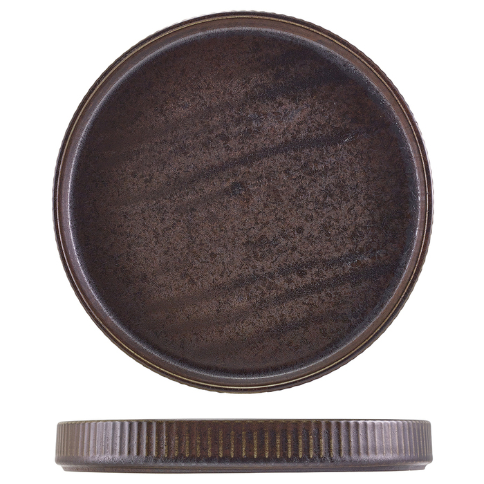 Тарілка презентаційна 25*3.5 см із вертикальним бортом, Terra Porcelain Black Fluted, GenWare