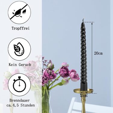 Набор из 4 конических спиральных свечей 2 x 20 см, черный Bolosa