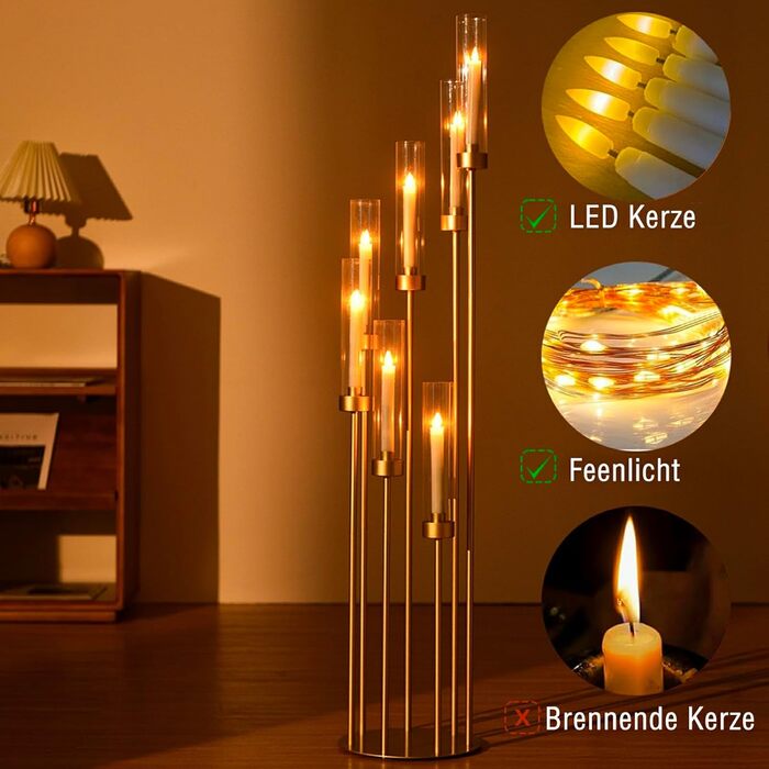 Ручний свічник для весільного столу, свічка заввишки 100 см з акриловим абажуром для прикраси дому на день народження, Хелловін, Різдво, підходить для світлодіодних конічних свічок 100 см, п&39ять головок (золотий, 123 см сім головок), 5-