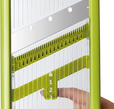 Кухонная мандолина, регулируемая овощерезка и ломтерезка для лука, толщина 3 ломтика, с точной ручкой, зеленый (плюс)