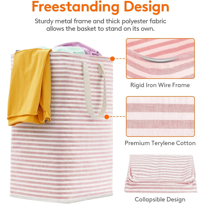Великий органайзер для кошика для білизни Lifewit з подовженою ручкою, складний збірник білизни Кошик для зберігання білизни, портативний сортувальник білизни для білизни, одягу, ковдр, подушок, кошиків для білизни, (75 л, рожевий)