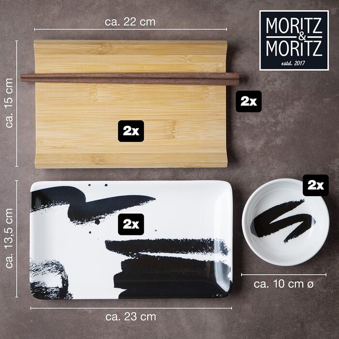 Набор посуды для суши на 2 персоны, 10 предметов, Brush Stroke Black Gourmet Moritz & Moritz