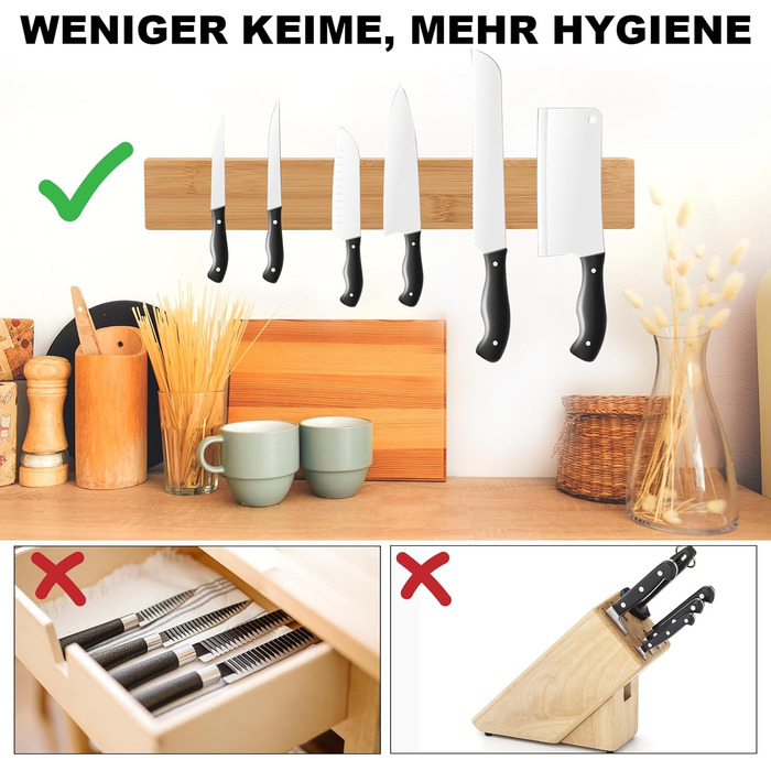 Магнітний тримач для ножів з бамбука 40 см Herboom