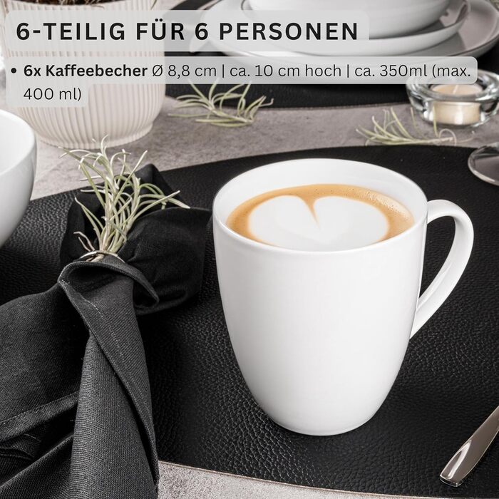 Тарілка для пасти New Port з 4 предметів, набір тарілок для пасти на 4 особи, порцелянова миска для пасти, глибока тарілка, яку можна мити в посудомийній машині, багатофункціональна миска біла 370 мл PREMIUM COLLECTION (кавова кружка 6 предметів)