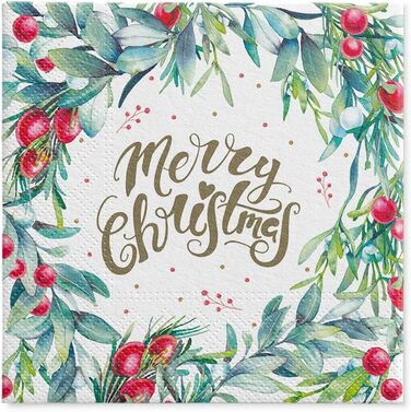 Серветки 3-шарові (33 x 33 см) I 20 шт. I Різнокольорові паперові серветки, ідеальні для різдвяного столу I Серветки - Різдво, зима, зірки, сніг, сніговики I (З Різдвом Христовим, квітковий принт)