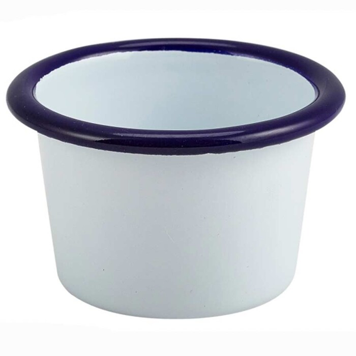 Соусник 7х4,3 см, 90 мл, эмаль, белый с синим ободком, GenWare