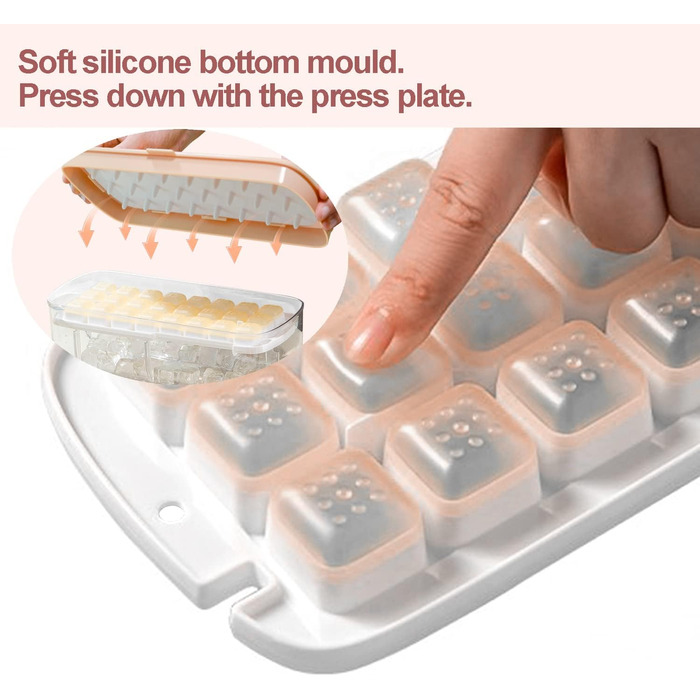 Форма для кубиків льоду, безпечна для харчових продуктів форма для кубиків льоду з кришкою та контейнером, видає всі кубики льоду за одну секунду, 64 кубики льоду (Синя форма для кубиків льоду) (Рожева)