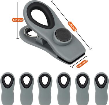 Набір прищіпок-затискачів із магнітом, сірого кольору 12 шт TACGEA