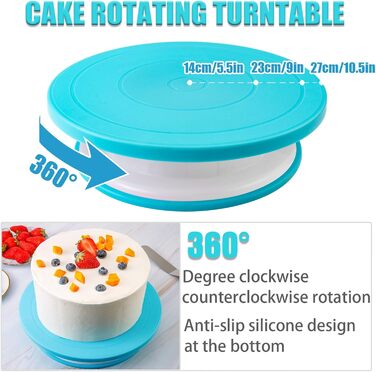 Набір аксесуарів для торта Nifogo, 356 предметів, аксесуари для випічки, аксесуари для декорування тортів з обертовою підставкою, кондитерські мішки, кондитерські насадки, шпателі для початківців (285 шт., сині)