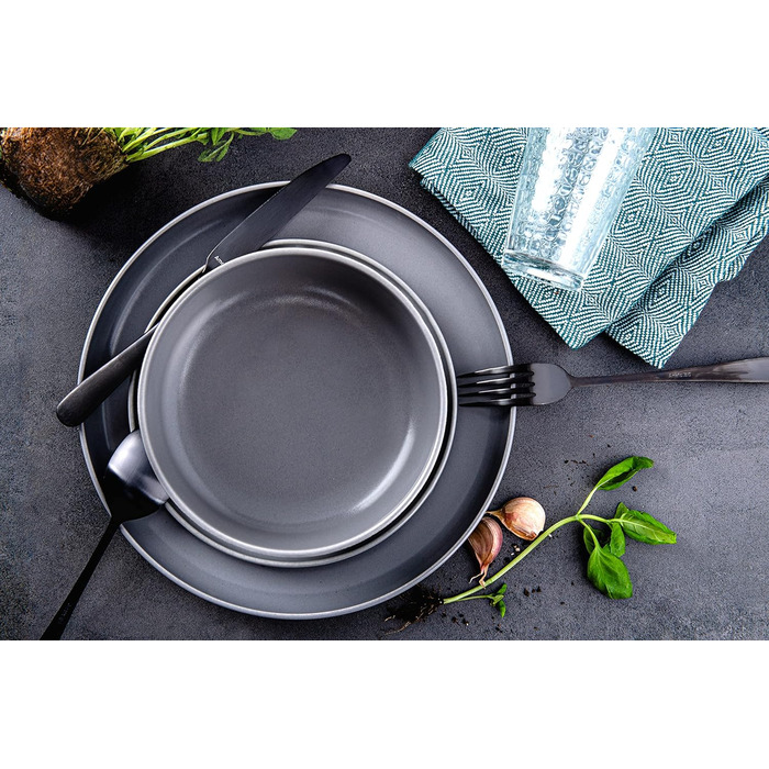 Консимо. Набор из 6 суповых тарелок - Тарелки для макарон - Глубокие тарелки - на 6 персон - Керамическая миска - Салатница VICTO для микроволновой печи - 18,5 см - (Серый)
