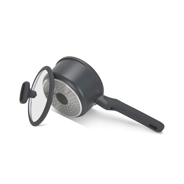 Ковш Fissman 16x8,5 см/1,4 л EVOLUTION со стеклянной крышкой литой алюминий с антипригарным покрытием (14583)