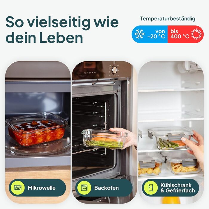 Набір з 10 скляних контейнерів для зберігання продуктів з кришками Uandu