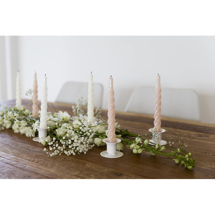 Свічки з крученою конусністю, зроблені в Італії, доступні 25 кольорів, лаковані настільні свічки, спіральні свічки з тривалим часом горіння 5 годин, декоративні свічки, 6 шт. , 2,2 x 21 см (нюдові)