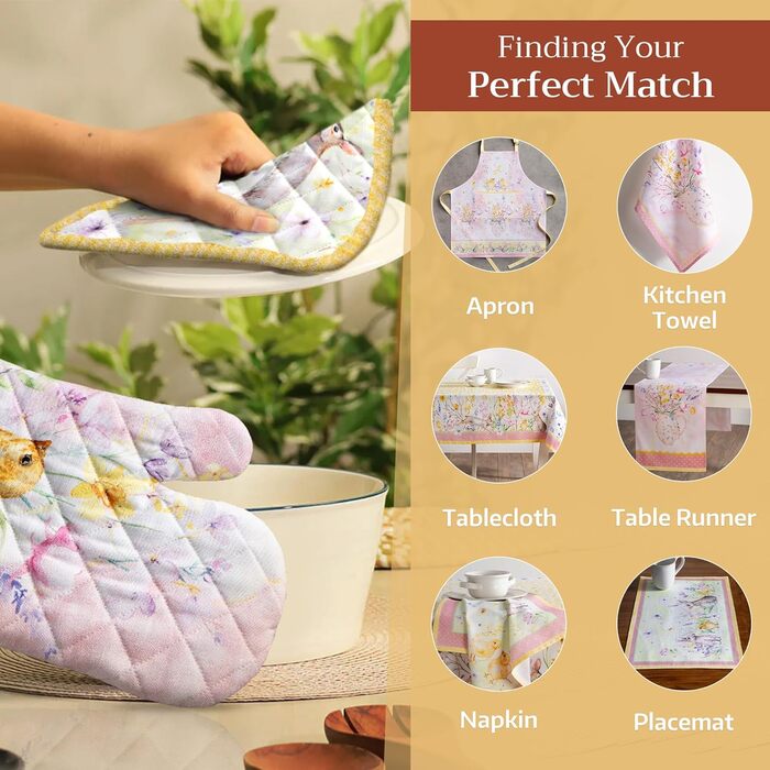 Рукавички для духовки Maison d&39 Hermine, підставки для каструль, 100 бавовна, термостійкі кухонні рукавички, рукавички для духовки (19 см x 33 см) та підставки для каструль (20 см x 20 см) для приготування їжі, Morzine - рукавички для духовки на День по