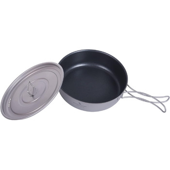 Мл Титанова сковорода Кемпінгова сковорода Сковорода з антипригарним покриттям з кришкою та складними ручками 19 см Зовнішня легка портативна сковорода Туристична тарілка Кухонний посуд Кухонний посуд Кухонний набір для 1-2 чоловік (сковорода з антипригар