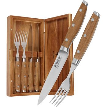 Набір виделок та ножів для стейка,  4 предмети в дерев'яній коробці Steakchamp