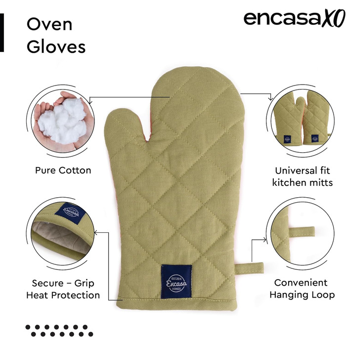 Рукавички для духовки та мікрохвильової печі Encasa Homes Extra Long (2 шт.) для кухні - Силіконові, сріблясті, термостійкі - Захищають руки від гарячого обладнання - (17x29 см, шавлія та корал)