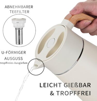 Термоглечик з чайним фільтром 1,5 л, кремовий VETIN