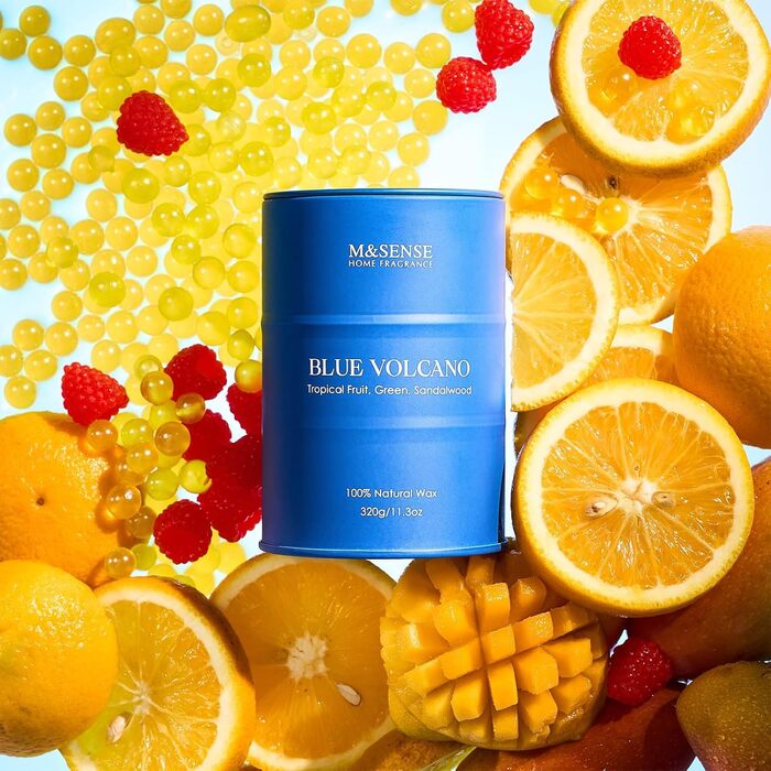 Ароматичні свічки M&SENSE з натурального соєвого воску, натуральна соєва свічка для домашнього декору, тривалий час горіння до 70 годин, класні подарунки-свічки для чоловіків і жінок (320 г, блакитний вулкан)