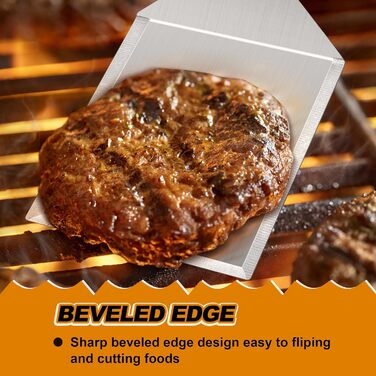 Лопатка для бургерів Herogo, нержавіюча сталь, велика металева лопатка зі скошеними краями, зламаний фліппер для бургерів Лопатка для гриля для перевертача барбекю, міцна та міцна ручка, включаючи S-подібний гачок, 31 x 13 см