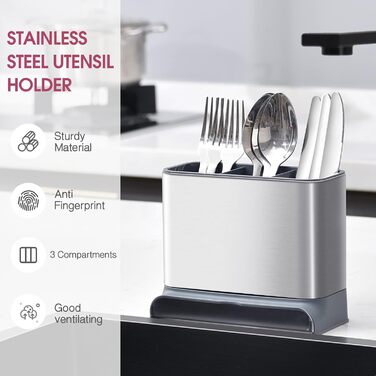 Органайзер для посуду APEXCHASER, дозатор мила з тримачем для губки, органайзер для раковини з нержавіючої сталі, мийка з нержавіючої сталі, кухонний органайзер Піддон для крапель для кухні (без ручки)