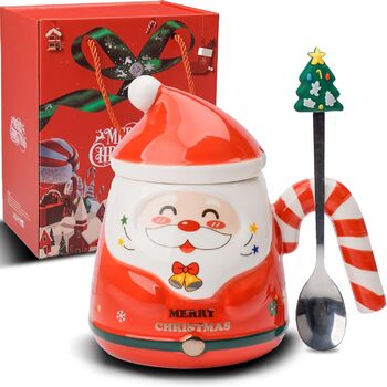 Милі кухлі Санта-Клауса ZONSUSE, кухоль з Різдвом Христовим, 3D різдвяна кружка, з ручками у формі цукерок та ложкою у формі ялинки, ідеї різдвяних подарунків для жінок та чоловіків 400 мл (A-зелений) (A-червоний)