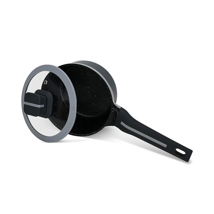 Ківш Fissman зі скляною кришкою LUXURIA 16x8см / 1,3 л алюміній з антипригарним покриттям (14549)