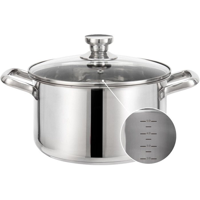 Набір каструль з нержавіючої сталі зі скляними кришками, 7 предметів Fuexmotco