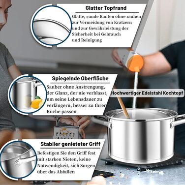 Велика каструля TEAMFAR, каструля з нержавіючої сталі, індукційна каструля, скляна кришка, 3-шарове дно для всіх типів плит, каструля для пасти 26 см, каструля для м&39яса, без покриття та нетоксична, можна мити в посудомийній машині (4,7 літра)