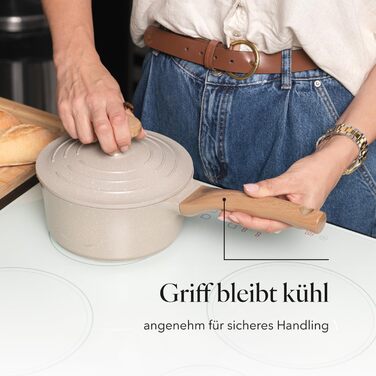 Алюмінієва каструля FLORINA 16 см 1,6 л Підходить для індукції Керамічне покриття, стійке до подряпин М&39яка ручка під дерево Термостійка Для всіх варильних поверхонь Легко миється (OSLO, 1,9 л - 18 см)