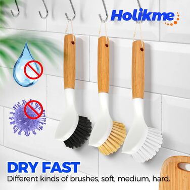 Щетка для посуды с бамбуковой ручкой 3 шт. Holikme