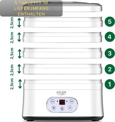 Дегідратор на 5 полиць 550 Вт, білий ADLER