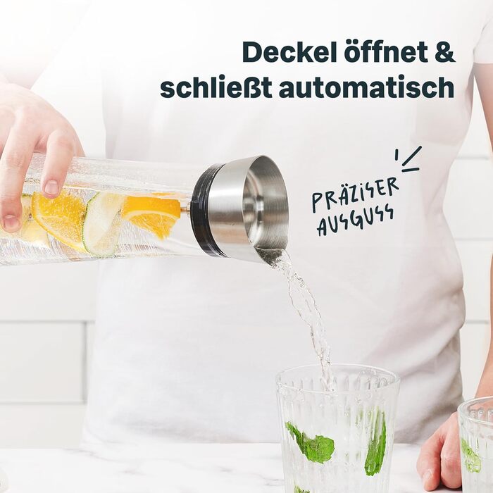 Скляний графин SILBERTHAL з фруктовою вставкою - графин для води з кришкою - можна мити в посудомийній машині, прозорий (1 л фруктова шпажка)