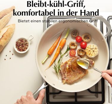 Сковорода с керамическим покрытием и стеклянной крышкой 28 см, бежевая Redchef