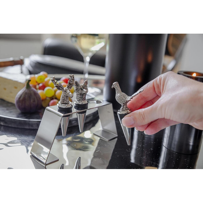 Набір із 3 пробок для пляшок з підставкою, олень, лисиця, фазан,  нержавіюча сталь EDZARD