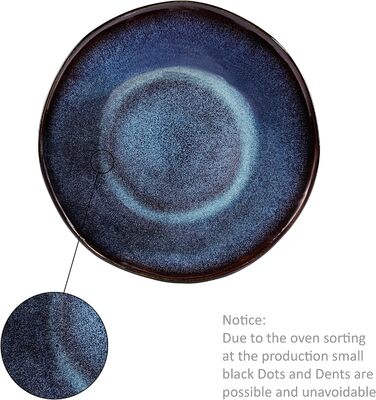 ПЕВЕЦ Тарелка для пасты Токио 4 шт., Тарелка для спагетти на 4 персоны, Набор посуды из керамогранита Макароны, Тарелка для лапши, Посудомоечная машина, Миска для пасты ручной работы, Миска для макарон сине-черная с коричневыми акцентами 1,2 л (суповая та