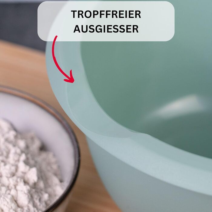 Миска для випічки Westmark 3,5 л - з носиком - кришка з двох частин - миска для змішування без бісфенолу А, нековзна та придатна для миття в посудомийній машині (червона/біла) (м'ятно-зелена, без кришки)