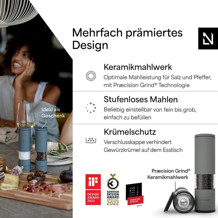 Набір з 2 млинів для солі та перцю, попелясто-сірий Lagom LARS NYSØM