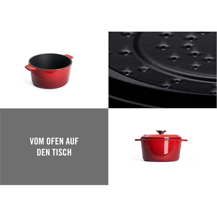 Чавунна каструля Ø 24 см, синього кольору, з кришкою та силіконовими ручками Емальований чавун, підходить для індукції та духовки для всіх типів плит Ø 24 см, висота 11 см, 4,2 літра (Чилі Червоний, Ø 16 см, висота 8 см, 1,3 літра)